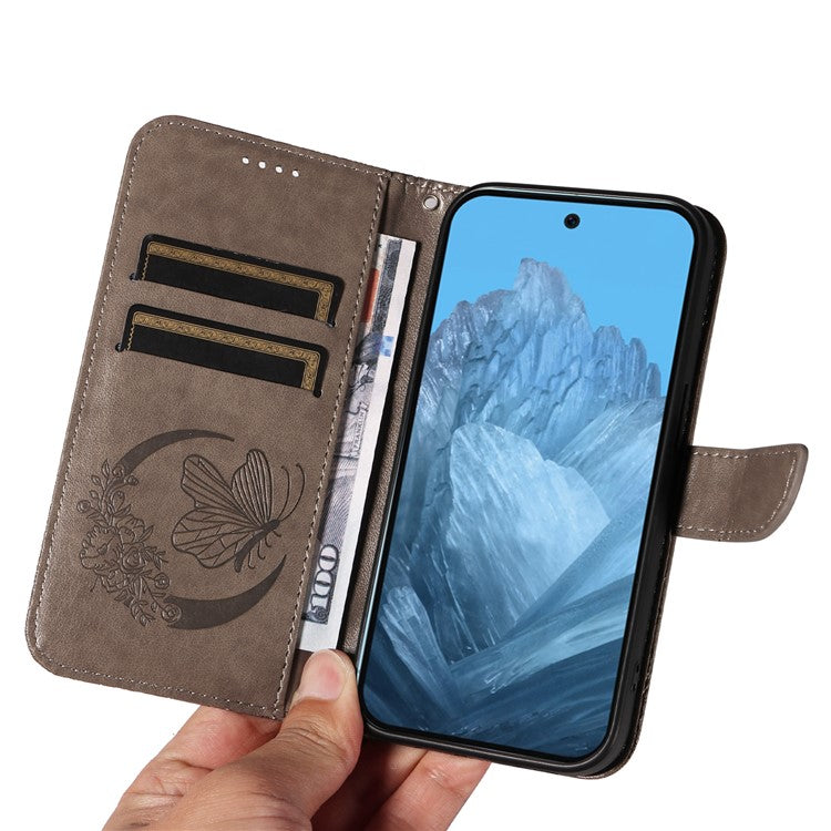 For Google Pixel 9 / 9 Pro Case Pattern Imprint Scratch Resistant Leather Wallet Phone Cover - Grey