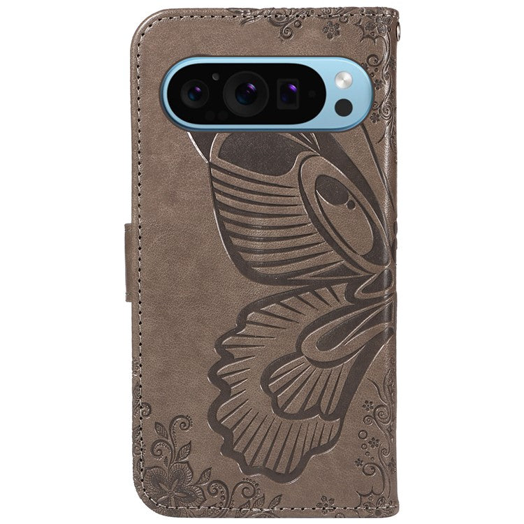 For Google Pixel 9 / 9 Pro Case Pattern Imprint Scratch Resistant Leather Wallet Phone Cover - Grey