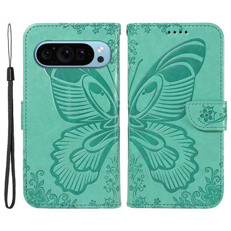For Google Pixel 9 / 9 Pro Case Pattern Imprint Scratch Resistant Leather Wallet Phone Cover - Green