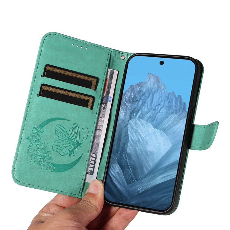 For Google Pixel 9 / 9 Pro Case Pattern Imprint Scratch Resistant Leather Wallet Phone Cover - Green