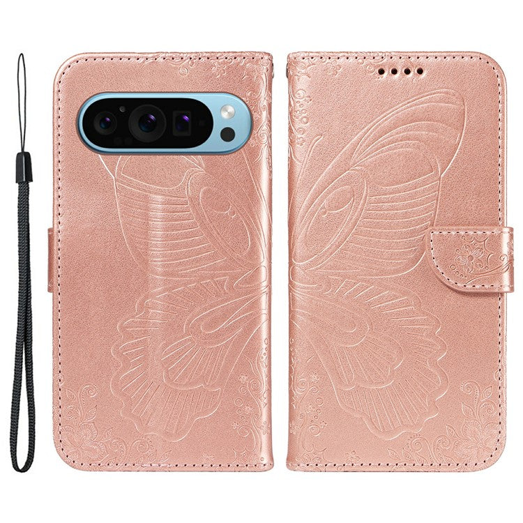 For Google Pixel 9 / 9 Pro Case Pattern Imprint Scratch Resistant Leather Wallet Phone Cover - Rose Gold