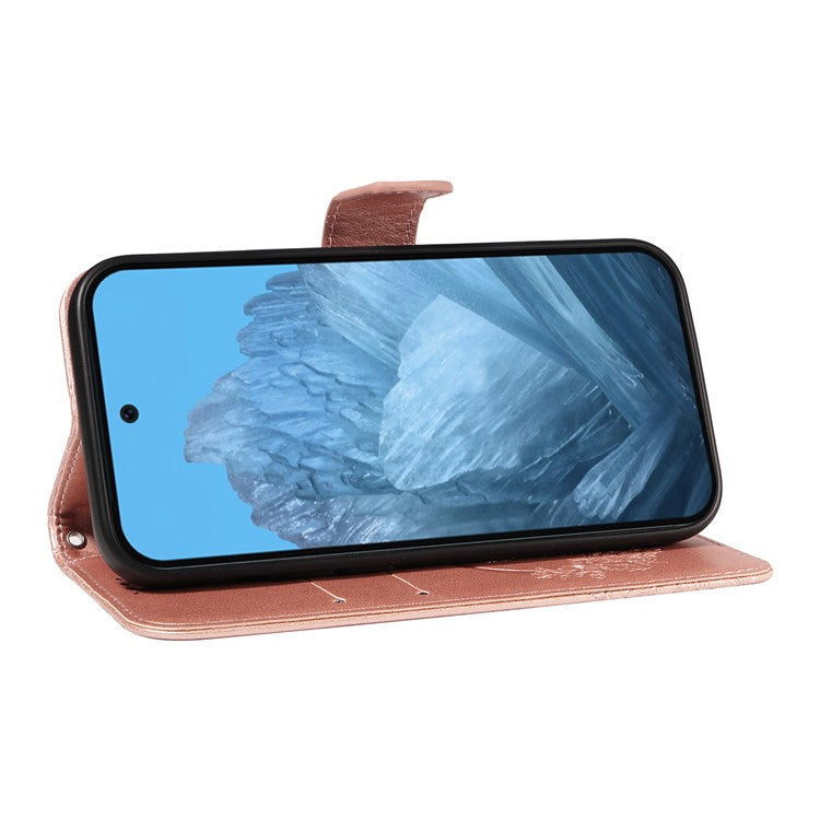 For Google Pixel 9 / 9 Pro Case Pattern Imprint Scratch Resistant Leather Wallet Phone Cover - Rose Gold