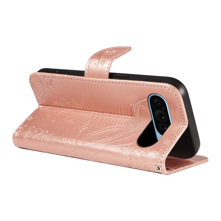 For Google Pixel 9 / 9 Pro Case Pattern Imprint Scratch Resistant Leather Wallet Phone Cover - Rose Gold