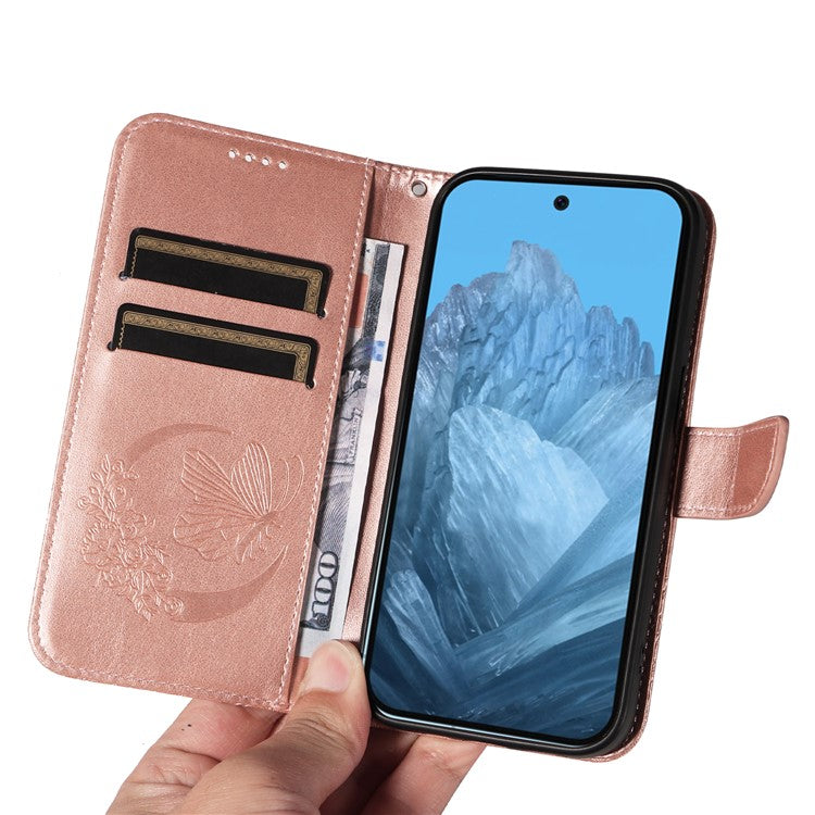 For Google Pixel 9 / 9 Pro Case Pattern Imprint Scratch Resistant Leather Wallet Phone Cover - Rose Gold
