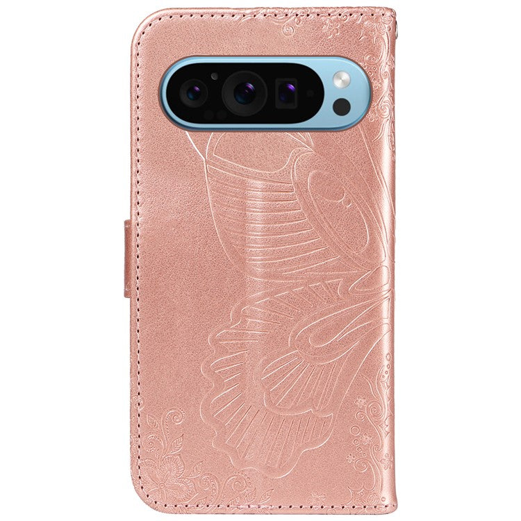 For Google Pixel 9 / 9 Pro Case Pattern Imprint Scratch Resistant Leather Wallet Phone Cover - Rose Gold