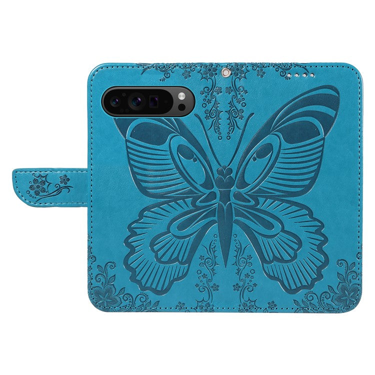 For Google Pixel 9 Pro / Pixel 9 Case Flip Stand PU Leather Phone Cover Swallowtail Butterfly - Blue