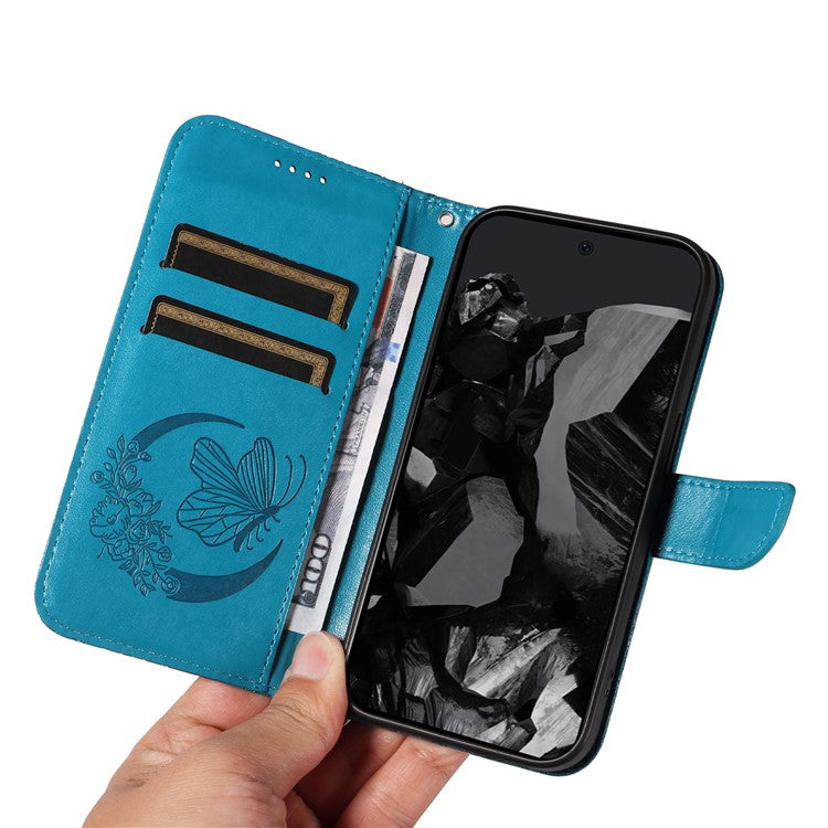 For Google Pixel 9 Pro / Pixel 9 Case Flip Stand PU Leather Phone Cover Swallowtail Butterfly - Blue
