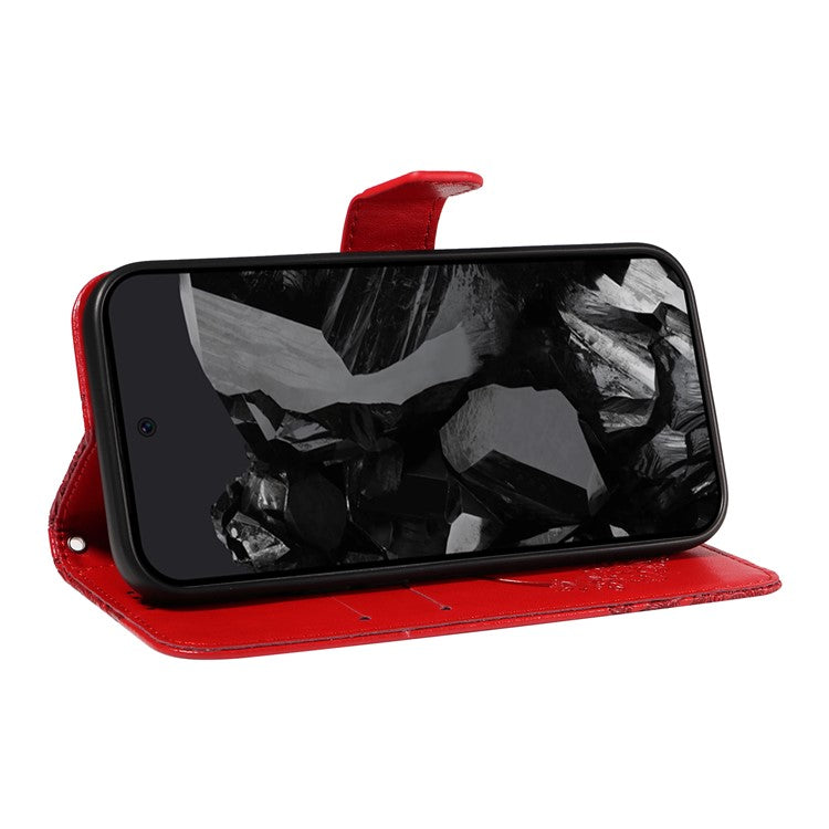 For Google Pixel 9 Pro / Pixel 9 Case Flip Stand PU Leather Phone Cover Swallowtail Butterfly - Red