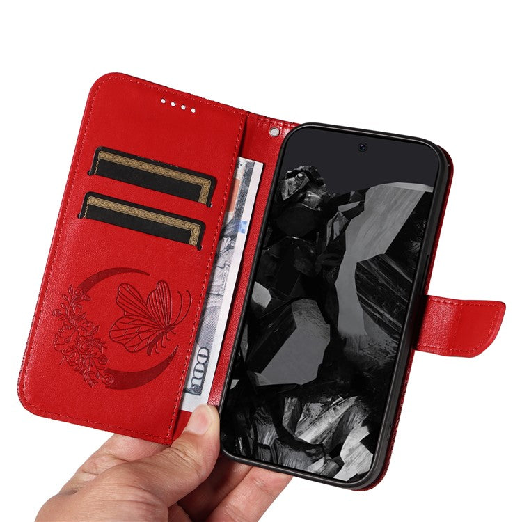 For Google Pixel 9 Pro / Pixel 9 Case Flip Stand PU Leather Phone Cover Swallowtail Butterfly - Red