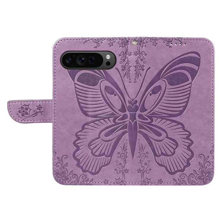 For Google Pixel 9 Pro / Pixel 9 Case Flip Stand PU Leather Phone Cover Swallowtail Butterfly - Light Purple