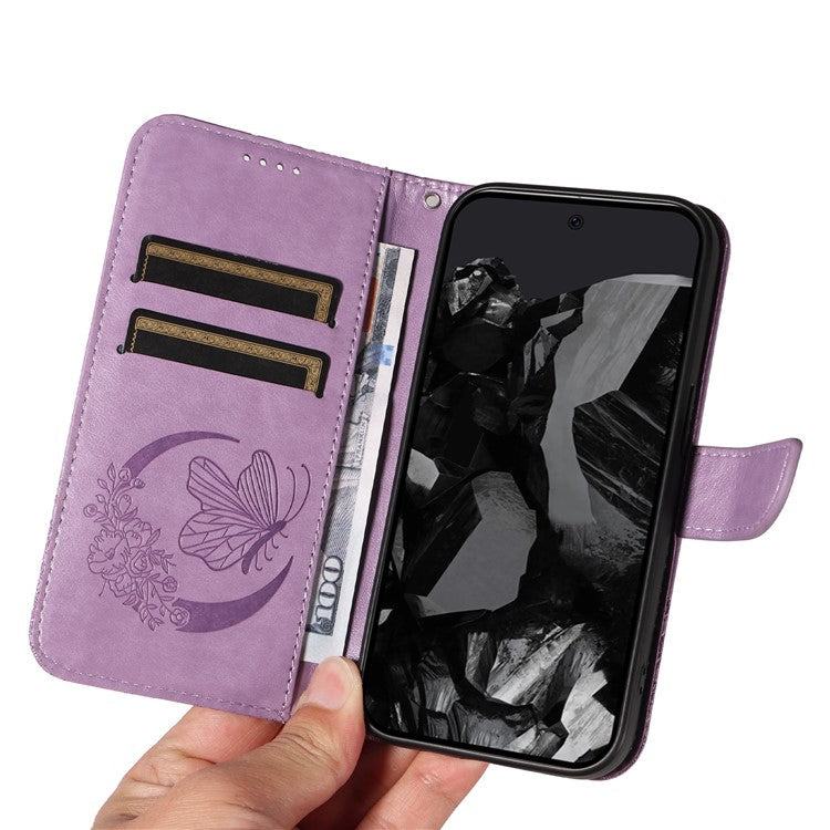 For Google Pixel 9 Pro / Pixel 9 Case Flip Stand PU Leather Phone Cover Swallowtail Butterfly - Light Purple
