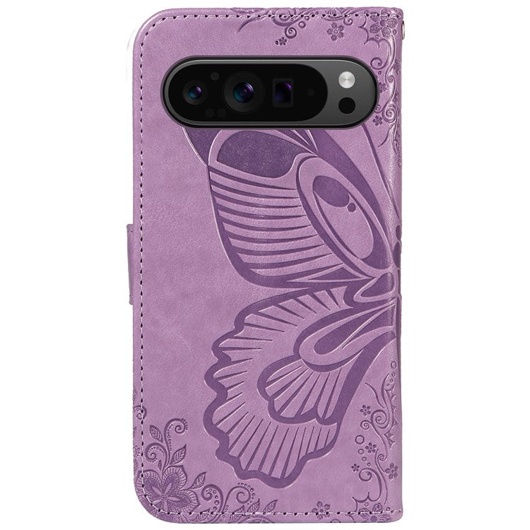 For Google Pixel 9 Pro / Pixel 9 Case Flip Stand PU Leather Phone Cover Swallowtail Butterfly - Light Purple