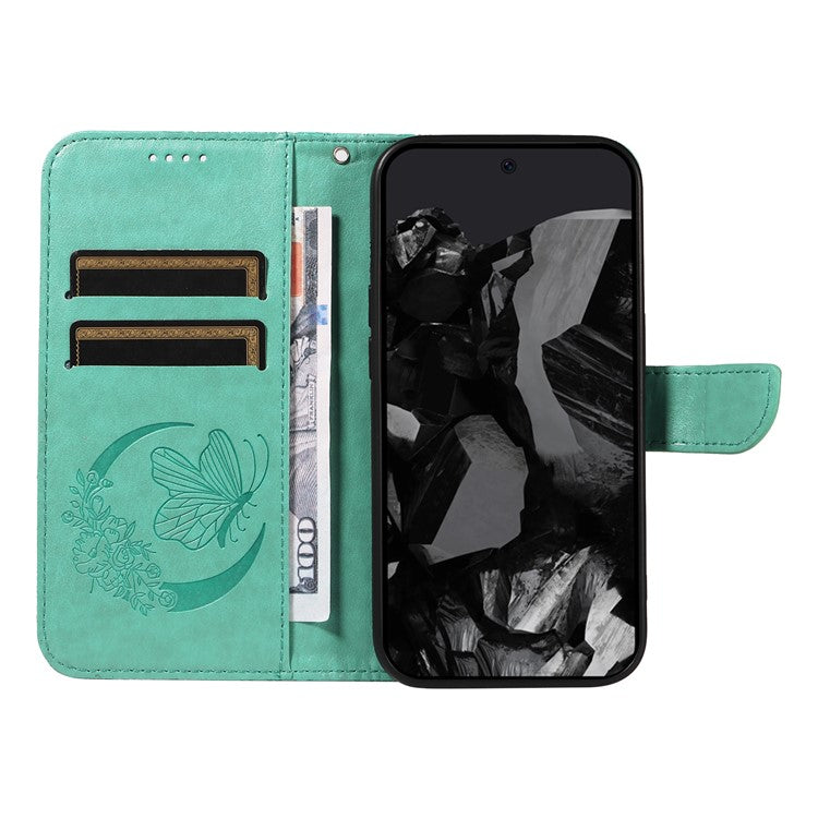 For Google Pixel 9 Pro / Pixel 9 Case Flip Stand PU Leather Phone Cover Swallowtail Butterfly - Green