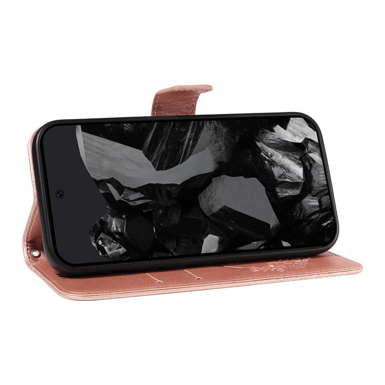 For Google Pixel 9 Pro / Pixel 9 Case Flip Stand PU Leather Phone Cover Swallowtail Butterfly - Rose Gold