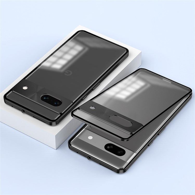 For Google Pixel 8a Case Pop-Up Snap Lock Anti-Drop Aluminium Alloy+PC Matte Phone Cover - Black