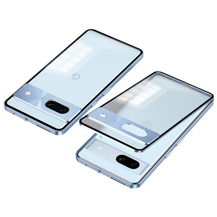 For Google Pixel 8a Case Pop-Up Snap Lock Anti-drop Aluminium Alloy+PC Matte Phone Cover - Blue