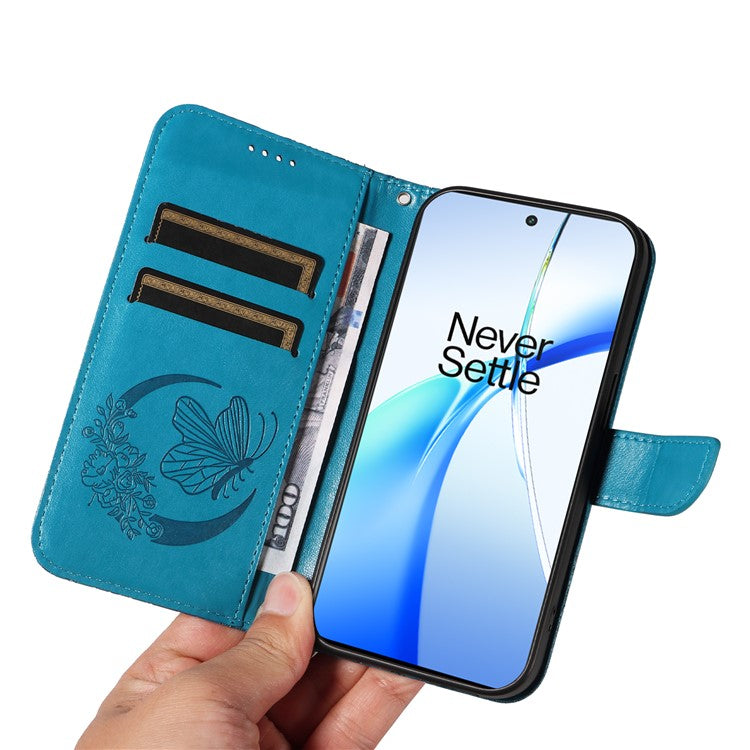 For OnePlus Ace 3V 5G Case Leather Wallet Flip Stand Butterfly Pattern Phone Cover - Blue