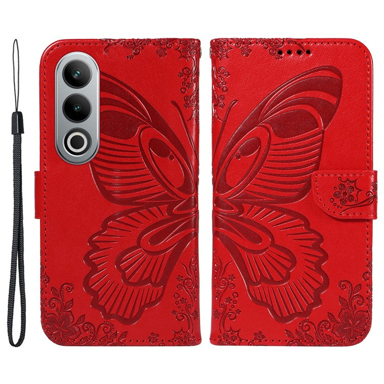 For OnePlus Ace 3V 5G Case Leather Wallet Flip Stand Butterfly Pattern Phone Cover - Red