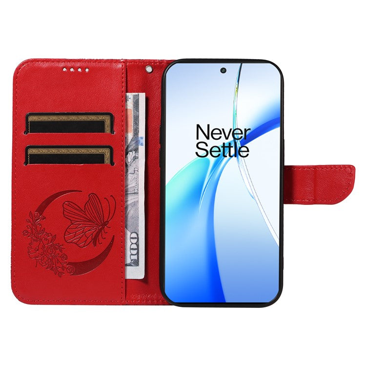 For OnePlus Ace 3V 5G Case Leather Wallet Flip Stand Butterfly Pattern Phone Cover - Red