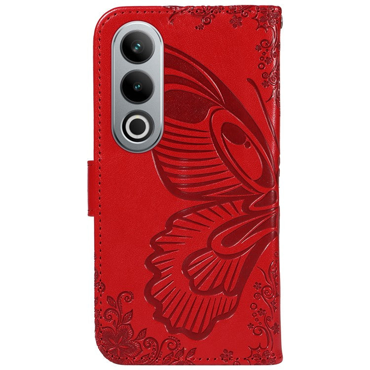 For OnePlus Ace 3V 5G Case Leather Wallet Flip Stand Butterfly Pattern Phone Cover - Red