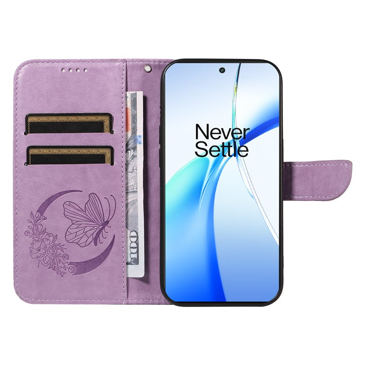For OnePlus Ace 3V 5G Case Leather Wallet Flip Stand Butterfly Pattern Phone Cover - Light Purple