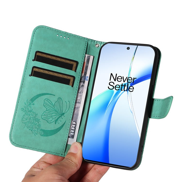 For OnePlus Ace 3V 5G Case Leather Wallet Flip Stand Butterfly Pattern Phone Cover - Green