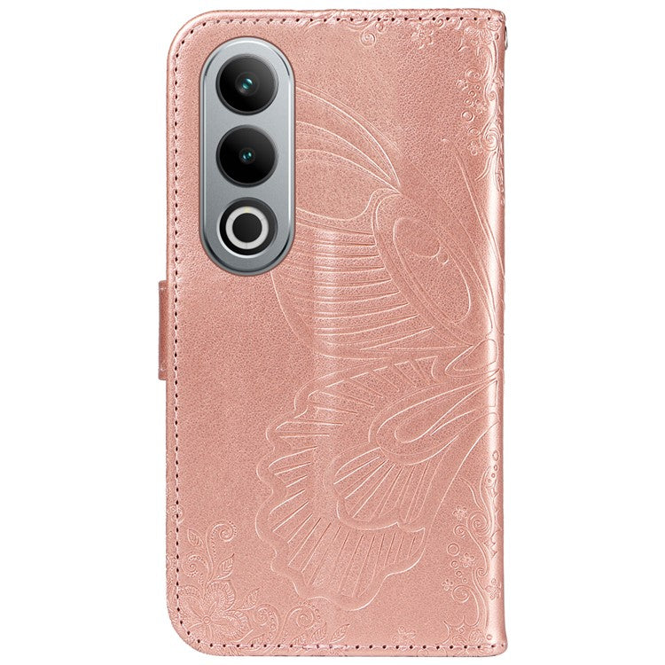 For OnePlus Ace 3V 5G Case Leather Wallet Flip Stand Butterfly Pattern Phone Cover - Rose Gold