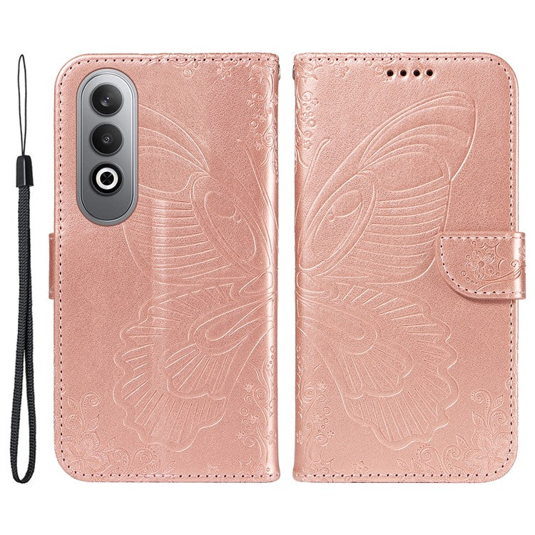 For OnePlus Nord CE4 5G Phone Case Wholesale Butterfly Leather Wallet Cover - Rose Gold
