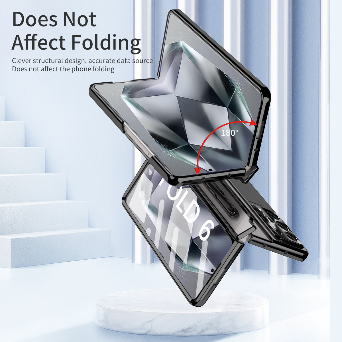 For Samsung Galaxy Z Fold6 5G Kickstand Phone Case PC Folding Cover with Tempered Glass Film + Stylus Pen - Black