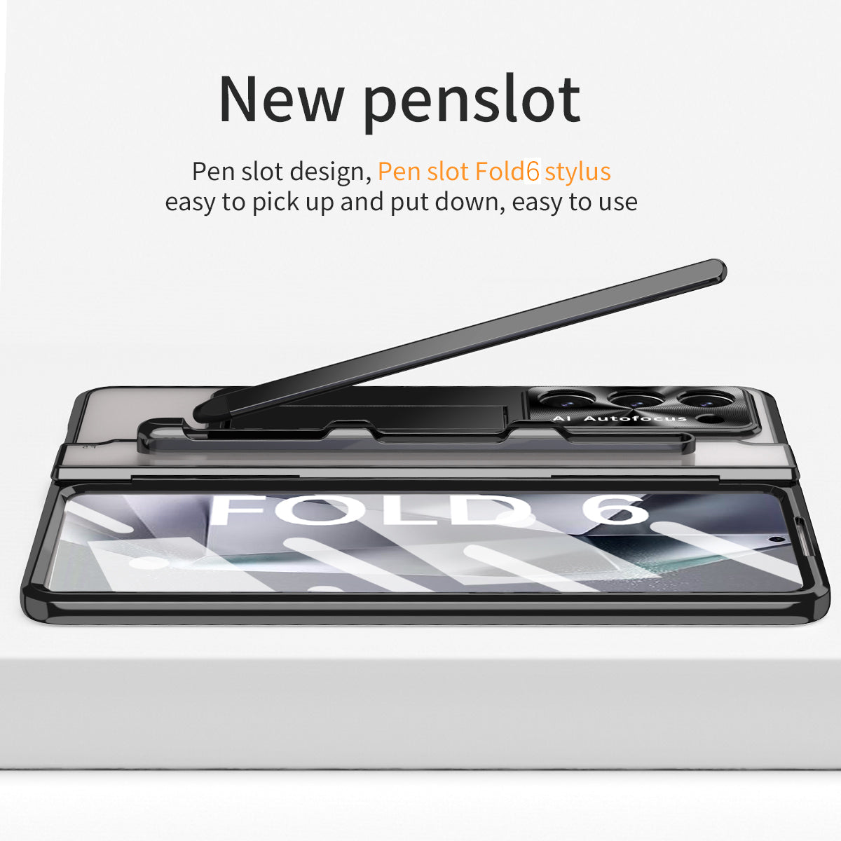 For Samsung Galaxy Z Fold6 5G Kickstand Phone Case PC Folding Cover with Tempered Glass Film + Stylus Pen - Black