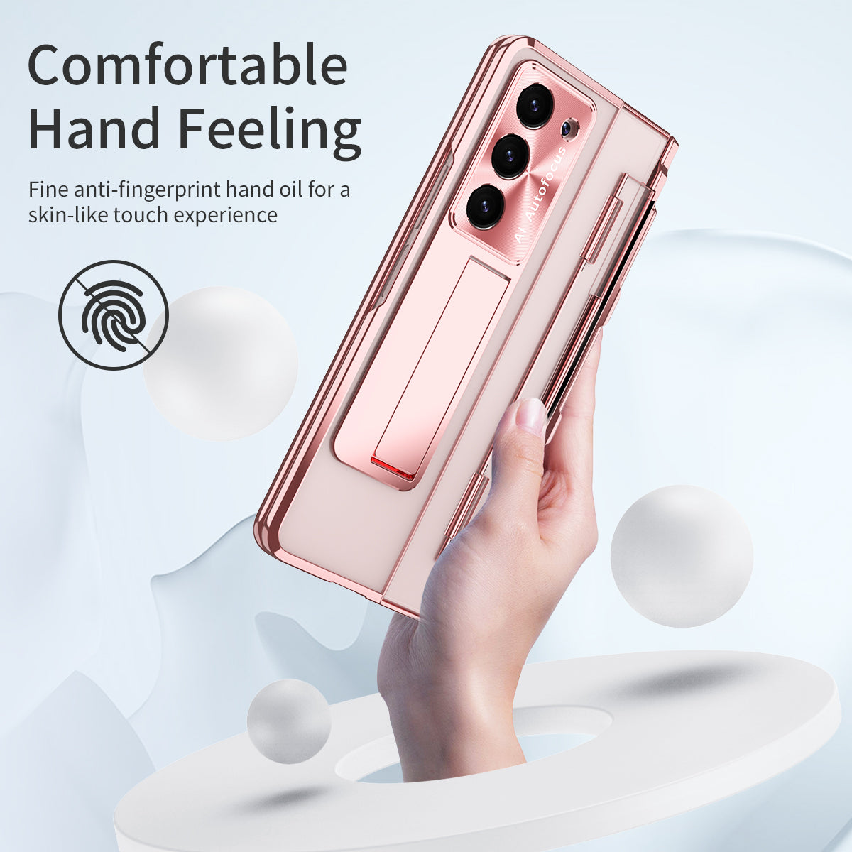 For Samsung Galaxy Z Fold6 5G Kickstand Phone Case PC Folding Cover with Tempered Glass Film + Stylus Pen - Rose Gold