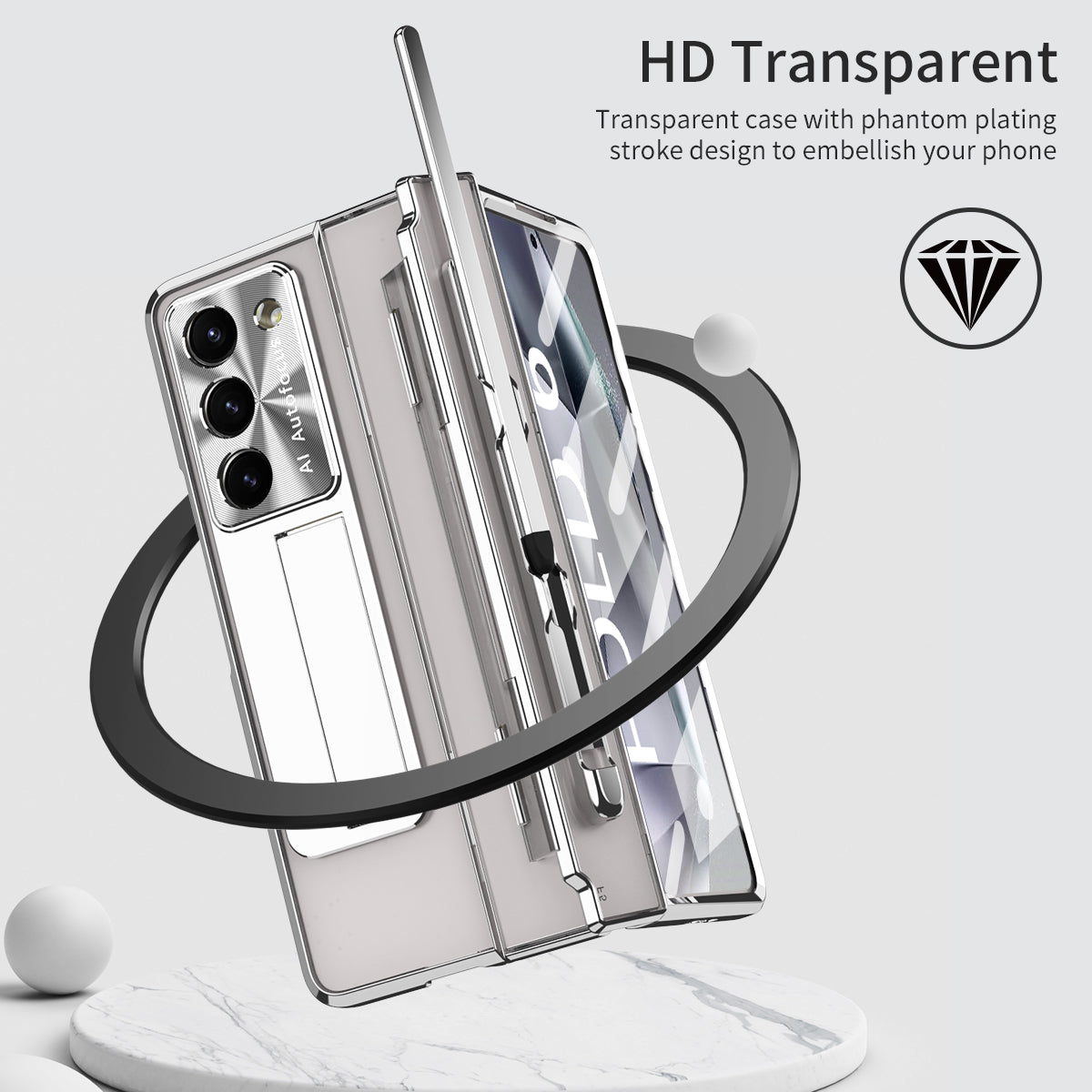 For Samsung Galaxy Z Fold6 5G Kickstand Phone Case PC Folding Cover with Tempered Glass Film + Stylus Pen - Silver