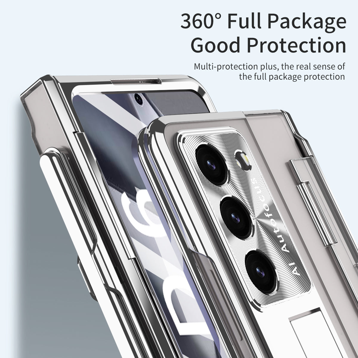 For Samsung Galaxy Z Fold6 5G Kickstand Phone Case PC Folding Cover with Tempered Glass Film + Stylus Pen - Silver