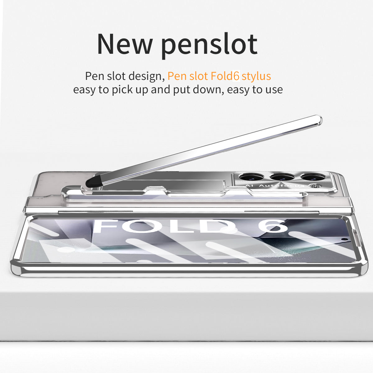 For Samsung Galaxy Z Fold6 5G Kickstand Phone Case PC Folding Cover with Tempered Glass Film + Stylus Pen - Silver