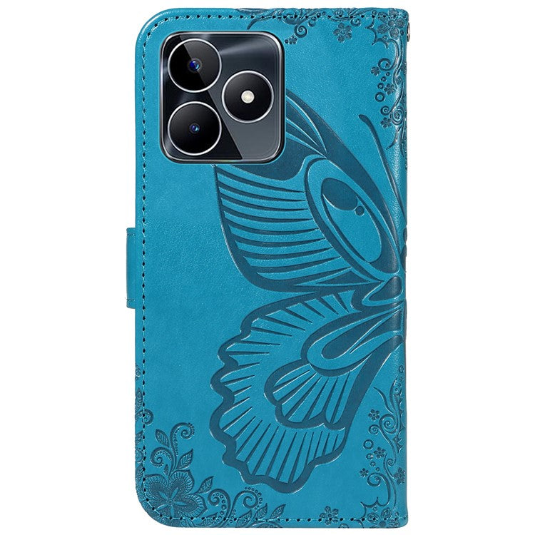 For Realme C53 (India) / Note 50 4G Case Butterfly Pattern Wallet Stand Leather Cover - Blue