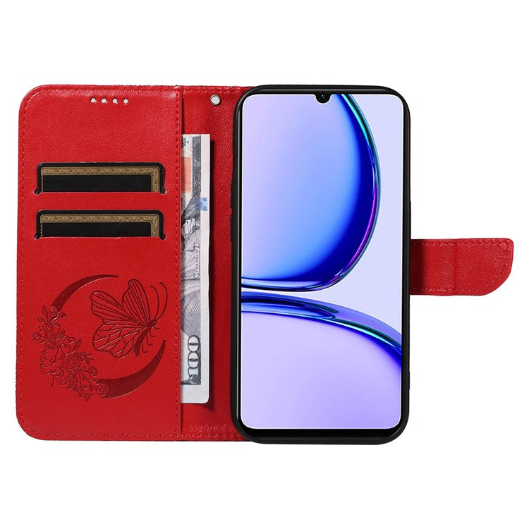 For Realme C53 (India) / Note 50 4G Case Butterfly Pattern Wallet Stand Leather Cover - Red