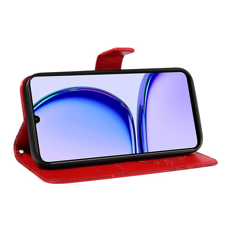 For Realme C53 (India) / Note 50 4G Case Butterfly Pattern Wallet Stand Leather Cover - Red