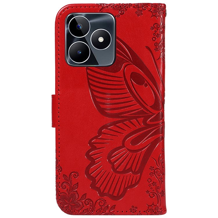 For Realme C53 (India) / Note 50 4G Case Butterfly Pattern Wallet Stand Leather Cover - Red