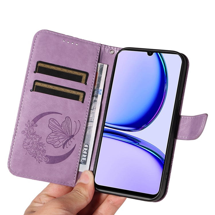 For Realme C53 (India) / Note 50 4G Case Butterfly Pattern Wallet Stand Leather Cover - Light Purple