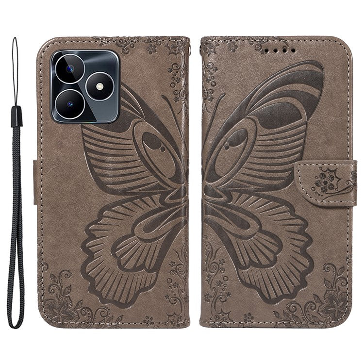 For Realme C53 (India) / Note 50 4G Case Butterfly Pattern Wallet Stand Leather Cover - Grey
