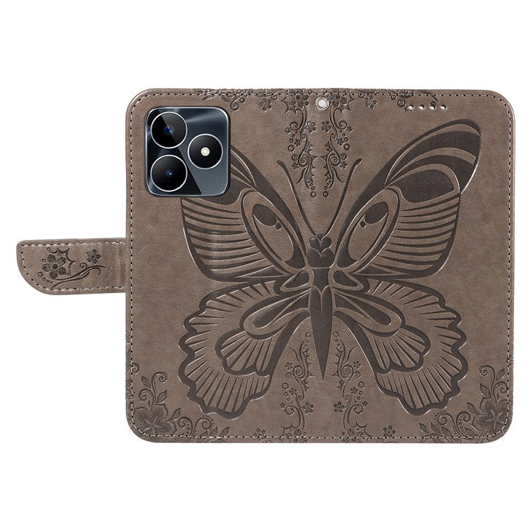 For Realme C53 (India) / Note 50 4G Case Butterfly Pattern Wallet Stand Leather Cover - Grey