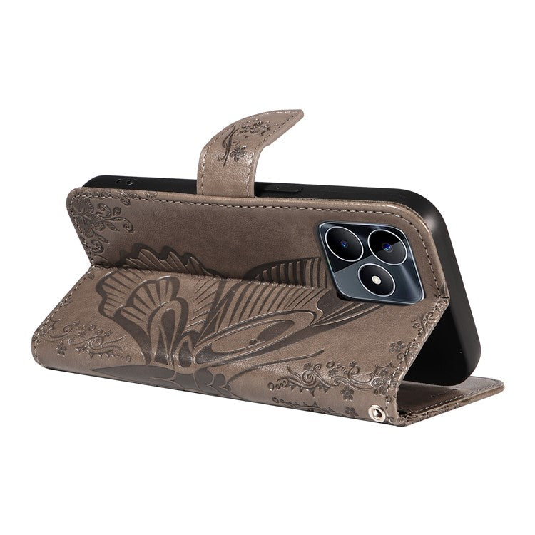 For Realme C53 (India) / Note 50 4G Case Butterfly Pattern Wallet Stand Leather Cover - Grey