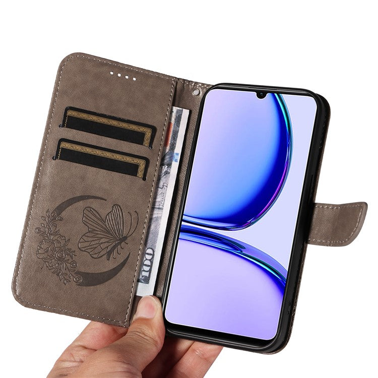 For Realme C53 (India) / Note 50 4G Case Butterfly Pattern Wallet Stand Leather Cover - Grey