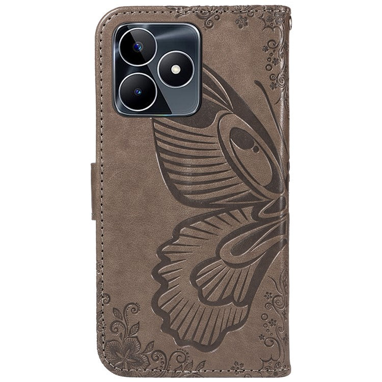 For Realme C53 (India) / Note 50 4G Case Butterfly Pattern Wallet Stand Leather Cover - Grey