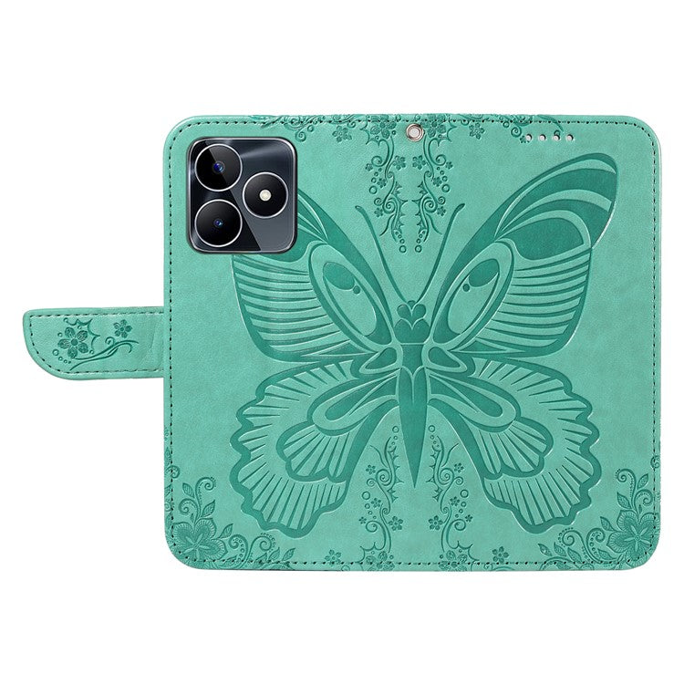 For Realme C53 (India) / Note 50 4G Case Butterfly Pattern Wallet Stand Leather Cover - Green