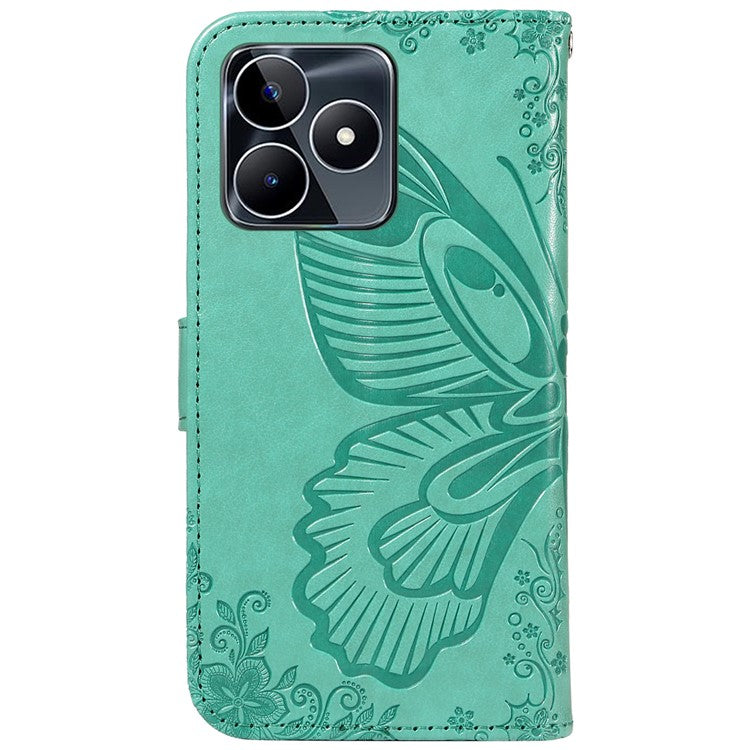 For Realme C53 (India) / Note 50 4G Case Butterfly Pattern Wallet Stand Leather Cover - Green
