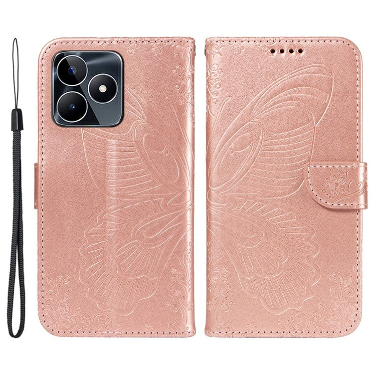 For Realme C53 (India) / Note 50 4G Case Butterfly Pattern Wallet Stand Leather Cover - Rose Gold