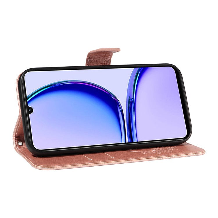 For Realme C53 (India) / Note 50 4G Case Butterfly Pattern Wallet Stand Leather Cover - Rose Gold