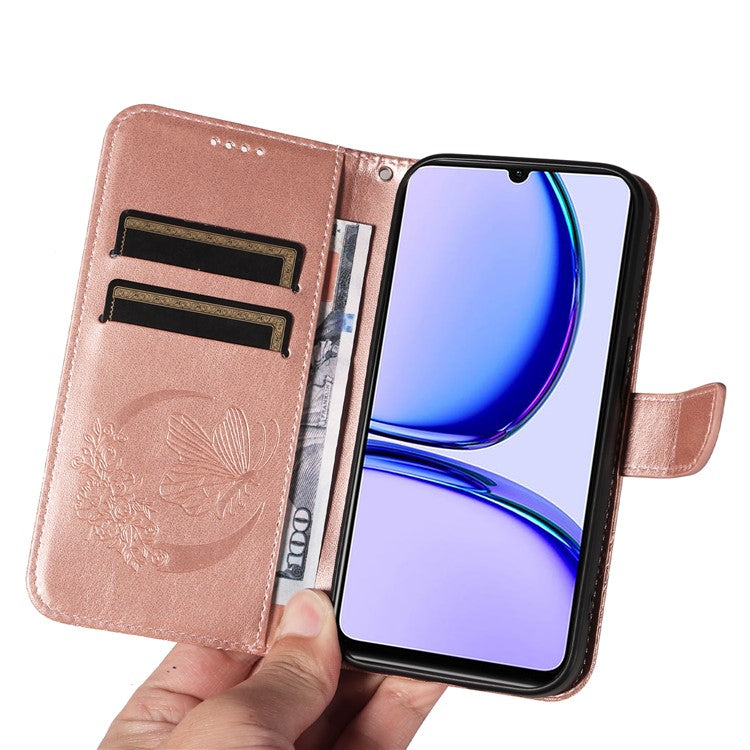For Realme C53 (India) / Note 50 4G Case Butterfly Pattern Wallet Stand Leather Cover - Rose Gold