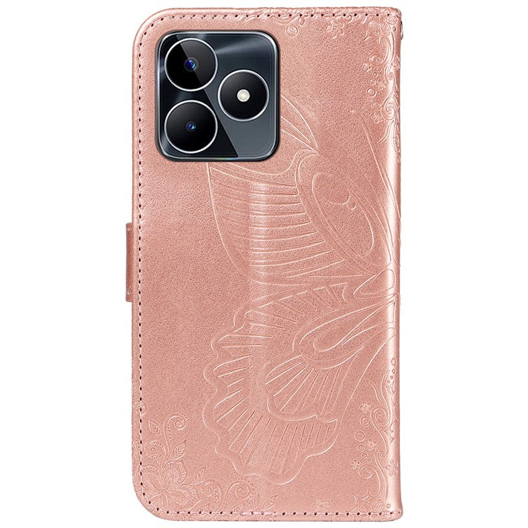For Realme C53 (India) / Note 50 4G Case Butterfly Pattern Wallet Stand Leather Cover - Rose Gold